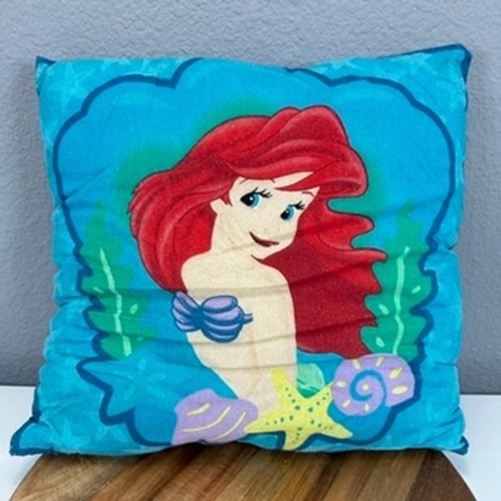 VTG Disney The Little Mermaid Ariel Kids Decorative Throw Pillow Teal Blue 13x13